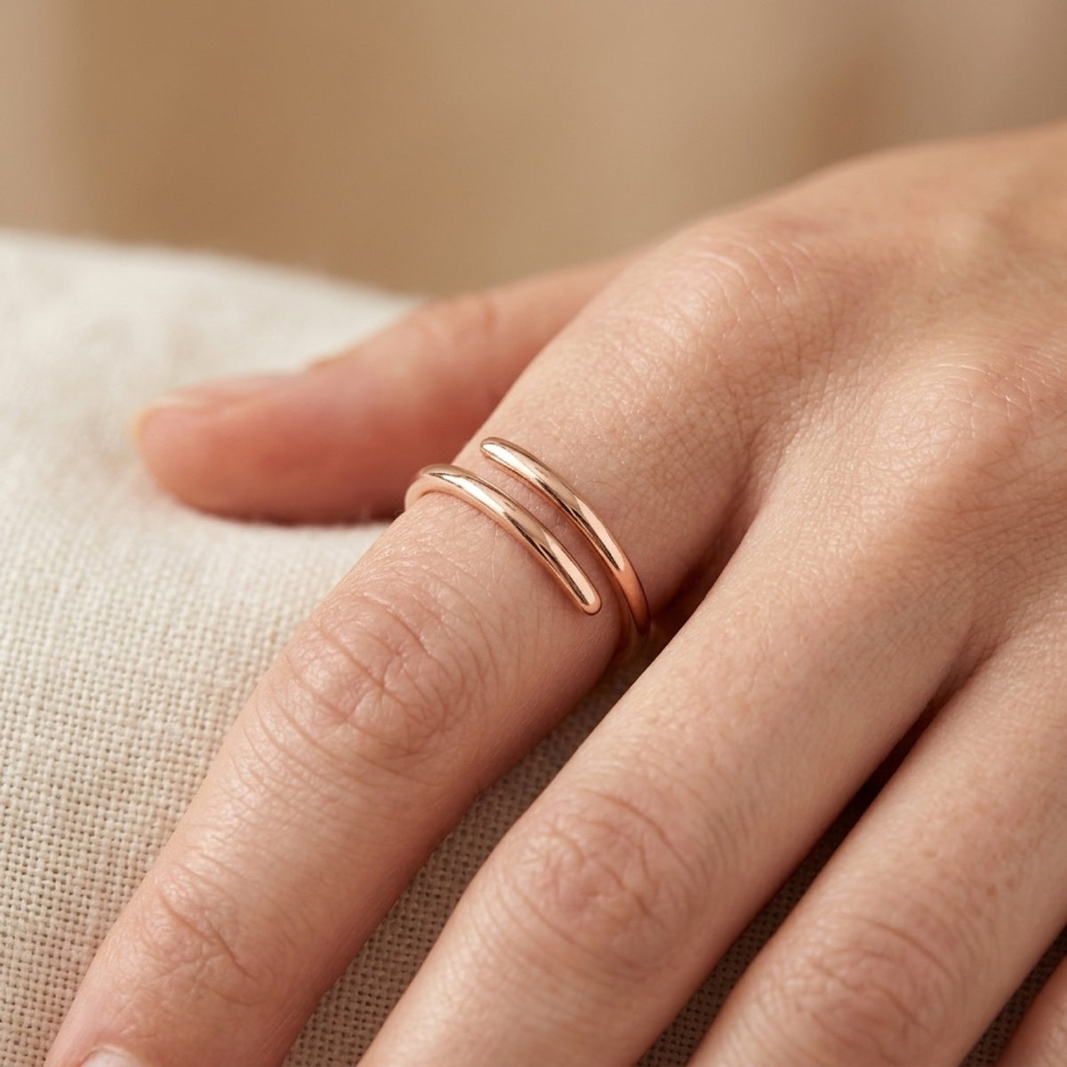 Rose Gold-Tone Wrap Open Ring worn