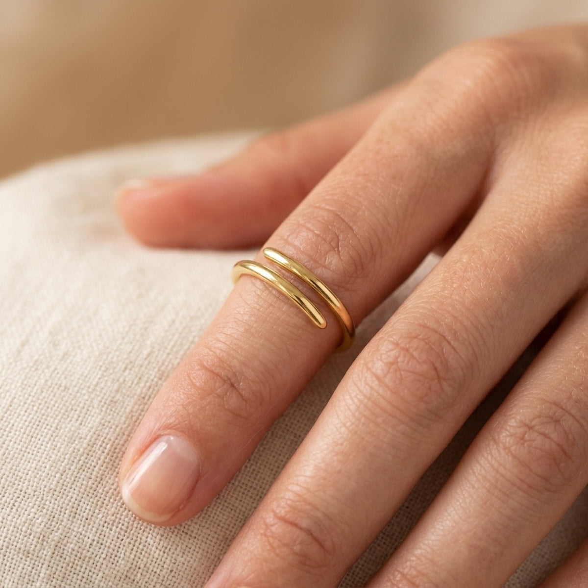 Gold-Tone Wrap Open Ring worn