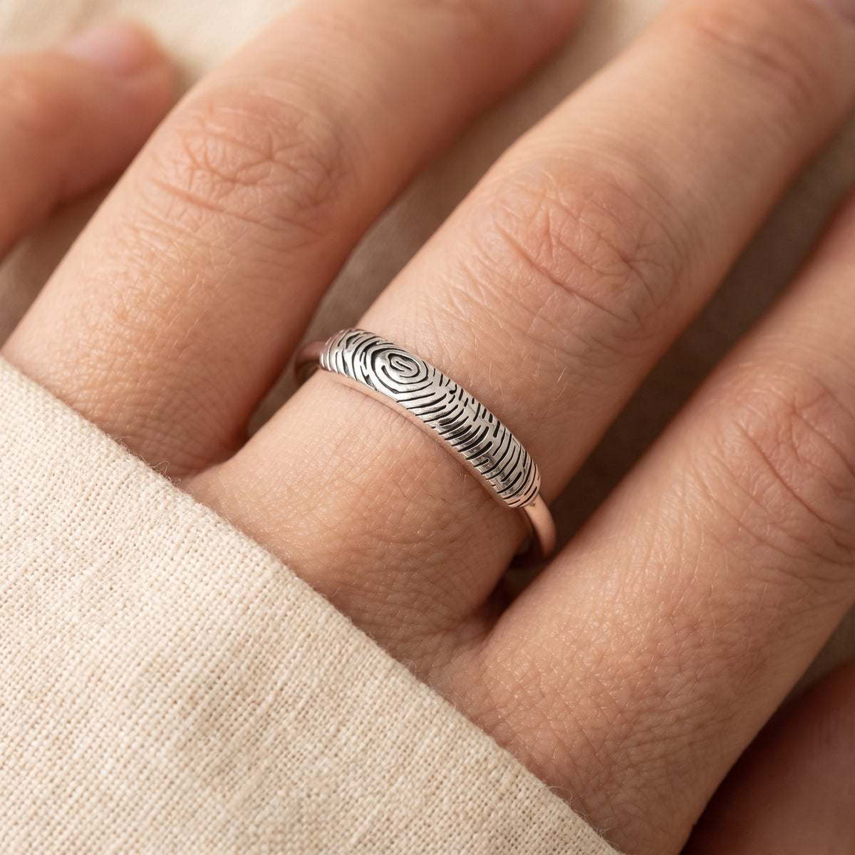 Tree Bark Print Earth Ring worn