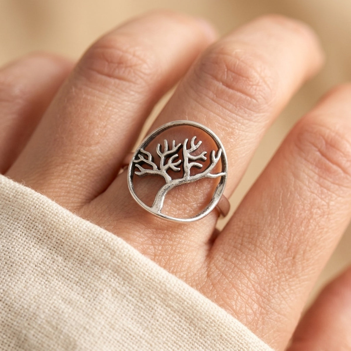 Tree of Life Cutout Classic Ring worn