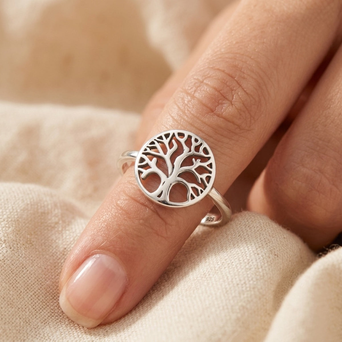 Tree of Life Modern Promise Ring worn