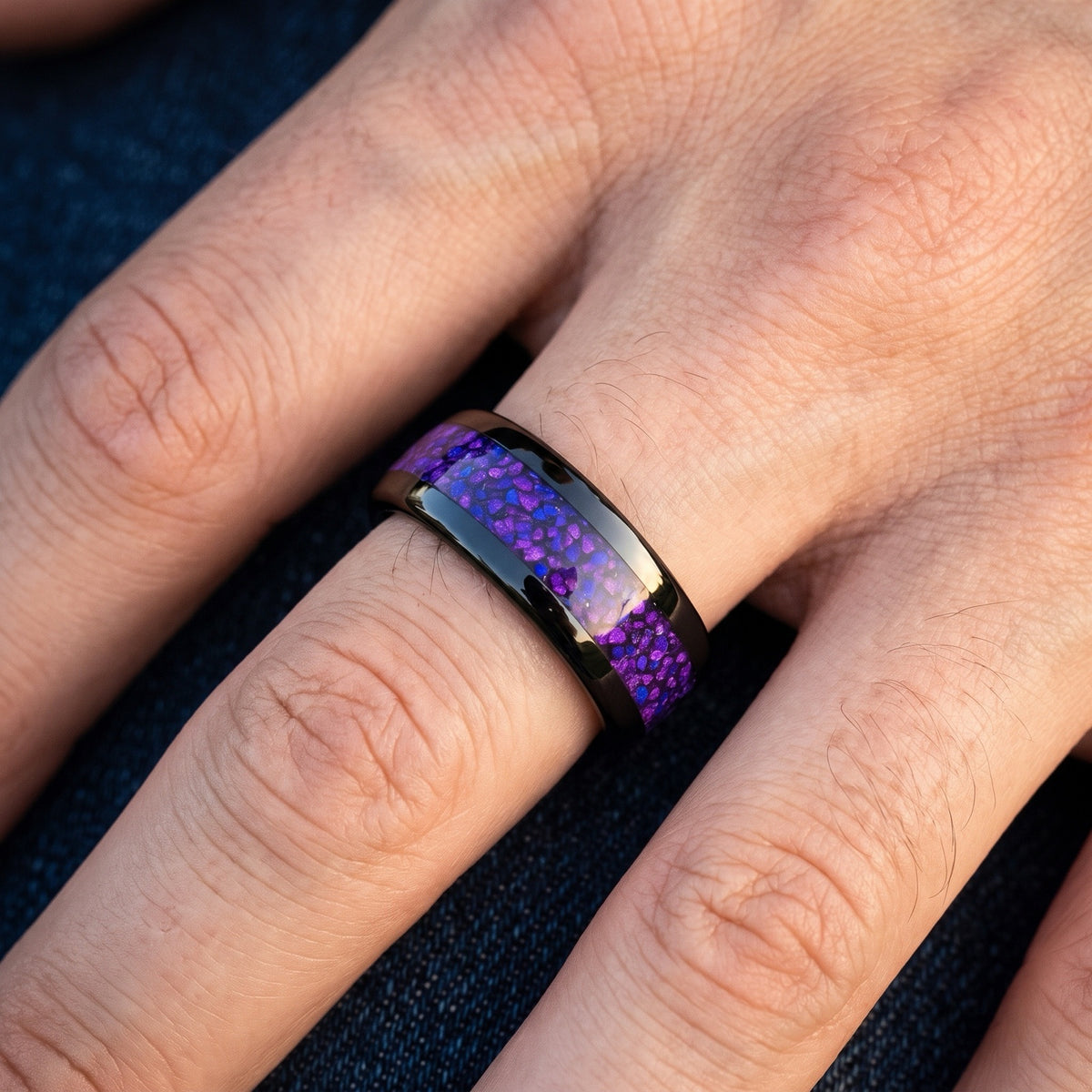 4mm Purple Opal Inlay Tungsten Band worn