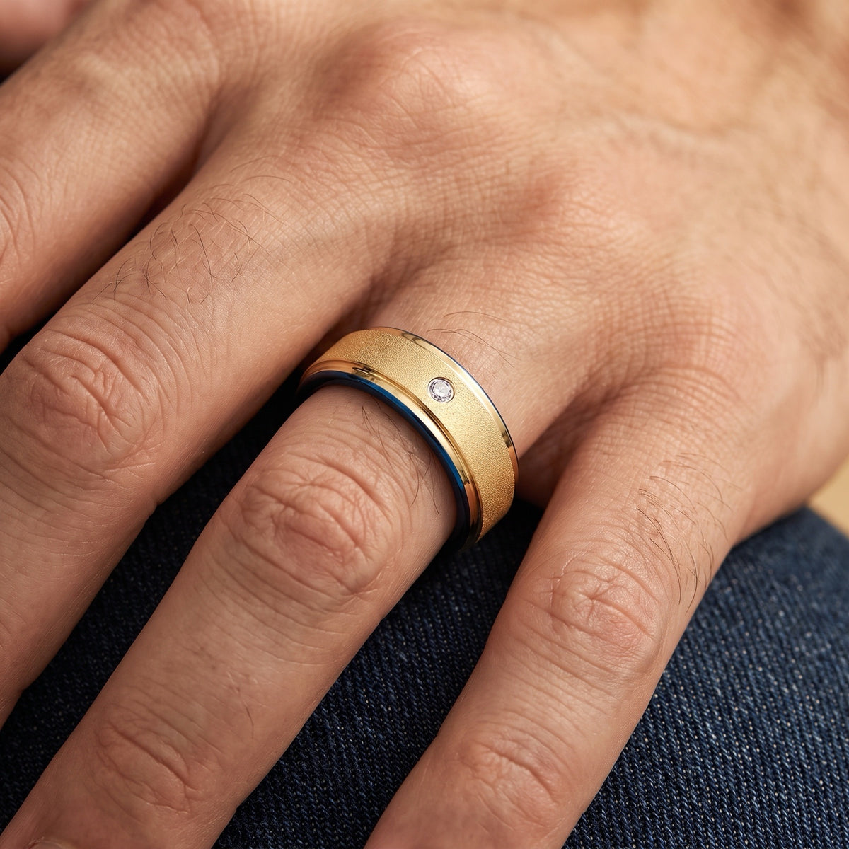6mm Blue Interior Tungsten Band worn