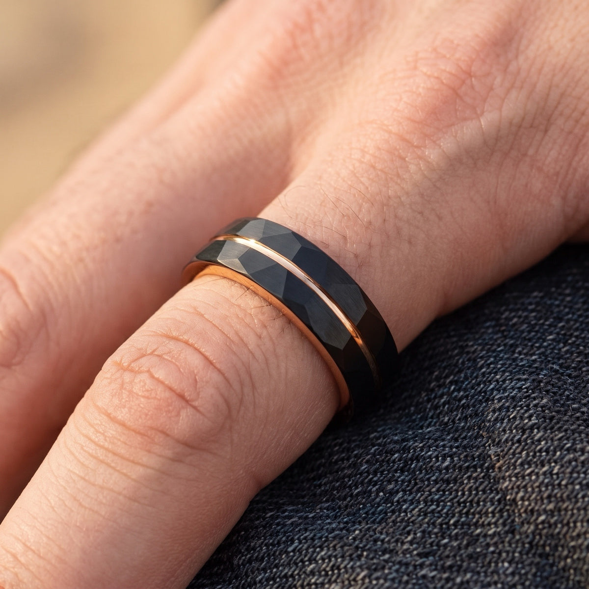 4mm Faceted Center Groove Tungsten Band worn