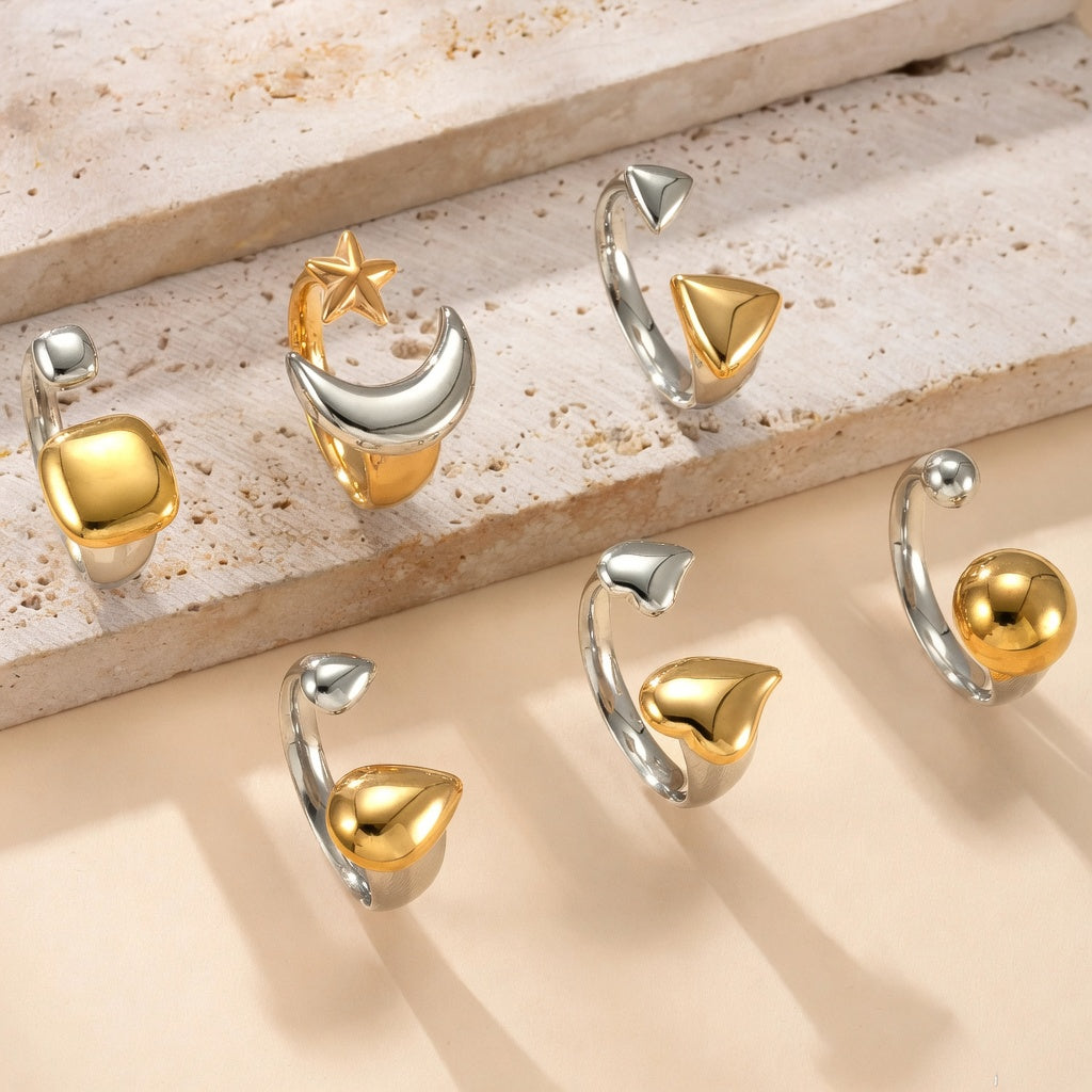 Two-Tone Shape Open Ring – Stainless Steel