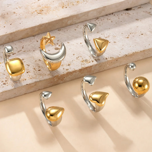 Two-Tone Shape Open Ring – Stainless Steel
