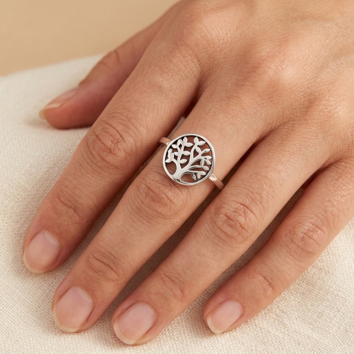 Round Cutout Tree of Life Ring II worn