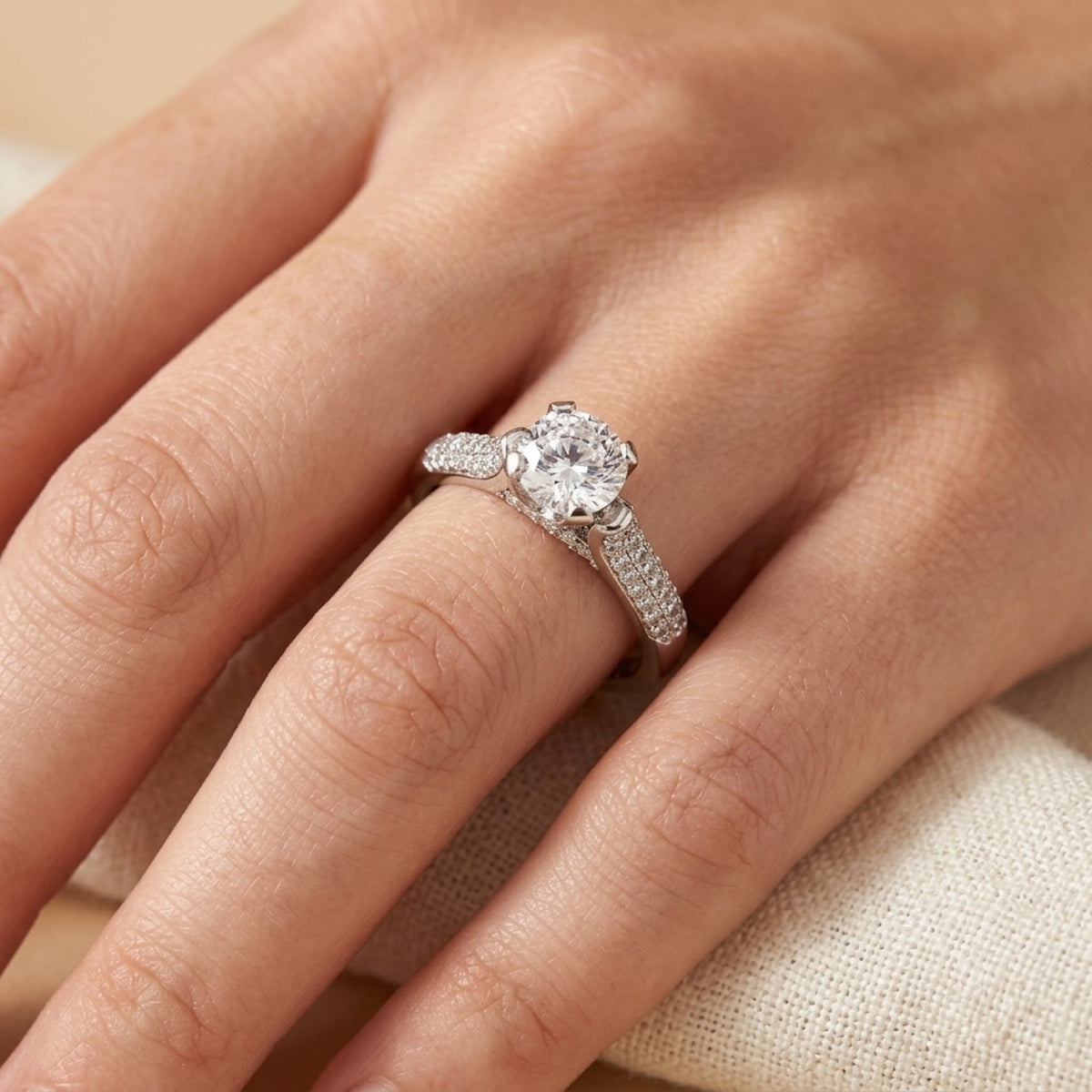 Wedding Clear CZ Promise Ring worn